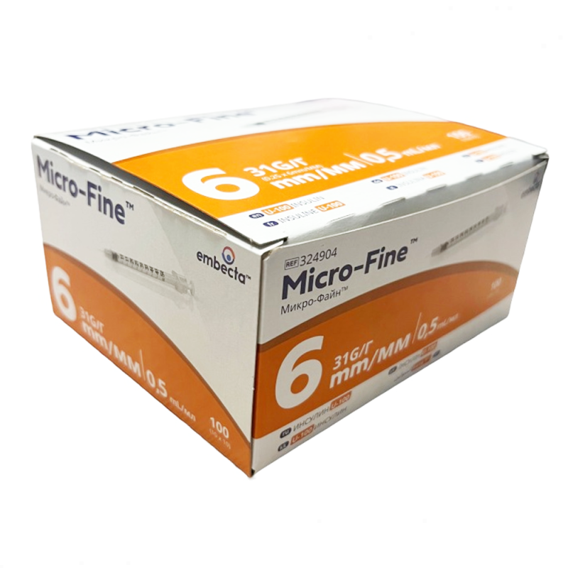 Strzykawka insulinowa z igłą wtopioną 0,5ml U-100 G31 (0,25x6) BD Embecta Micro Fine 100szt