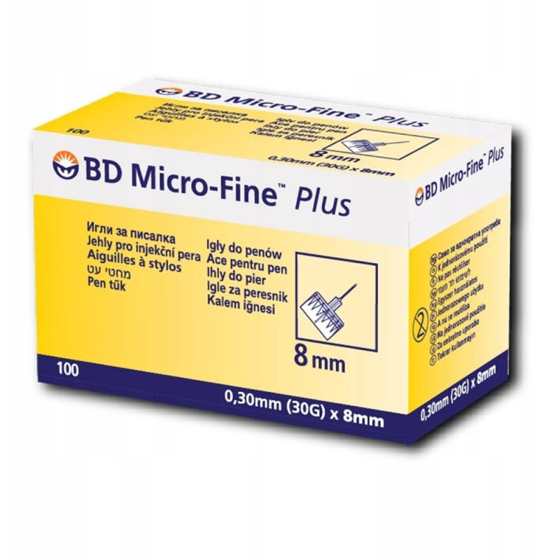 Igły do pen&oacute;w insulinowych 30G 8mm x 0,30mm Embecta Micro Fine Plus 100szt