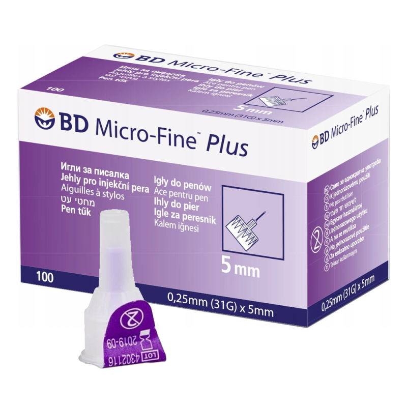 Igły do pen&oacute;w insulinowych 31G 5mm x 0,25mm Embecta Micro Fine Plus 100szt