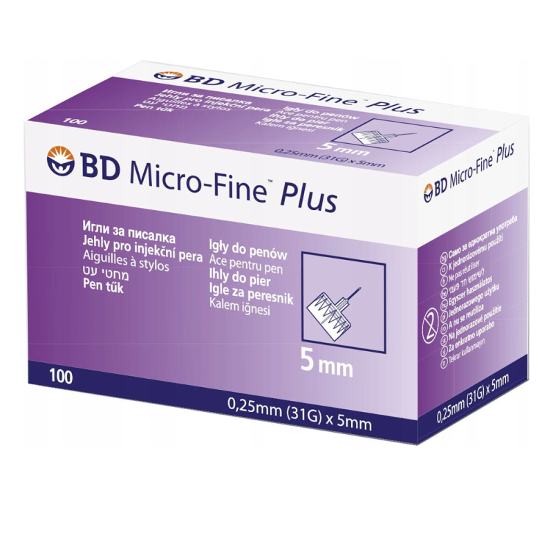 Igły do pen&oacute;w insulinowych 31G 5mm x 0,25mm Embecta Micro Fine Plus 100szt