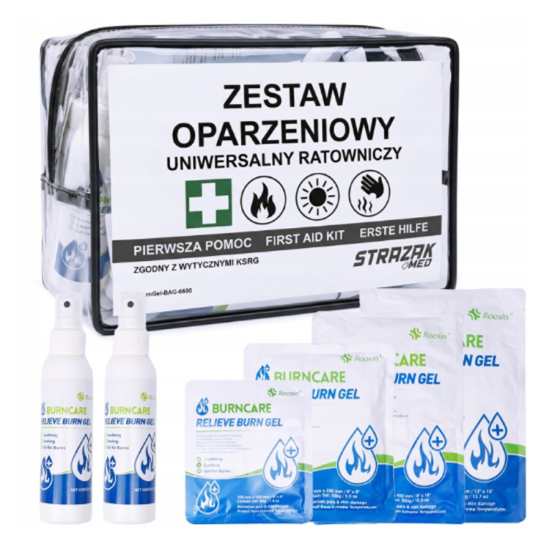 Zestaw oparzeniowy APO-BurnGel-BAG-6600 z opatrunkami hydrożelowymi BurnCare 11 element&oacute;w