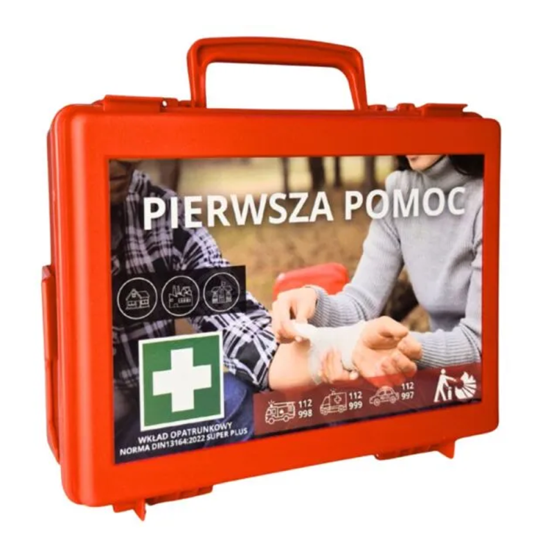 Apteczka pierwszej pomocy DIN 13164 SUPER PLUS z wyposażeniem BHP AZP-7 DIN do firmy i samochodu 1szt
