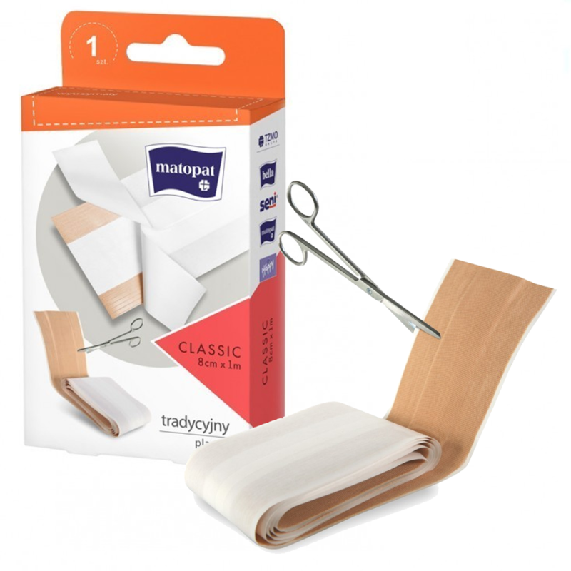 Plaster tkaninowy z opatrunkiem do cięcia Classic 8cm x 1m kartonik z zawieszka 1szt
