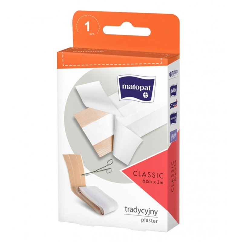 Plaster tkaninowy z opatrunkiem do cięcia Classic 6cm x 1m kartonik z zawieszka 1szt