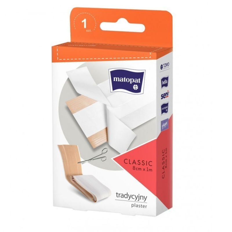Plaster tkaninowy z opatrunkiem do cięcia Classic 8cm x 1m kartonik z zawieszka 1szt
