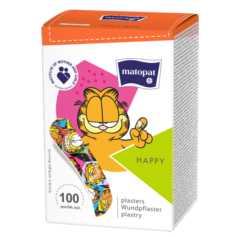 Plastry dla dzieci z opatrunkiem Happy z kotem Garfieldem 19mm x 76mm 100szt