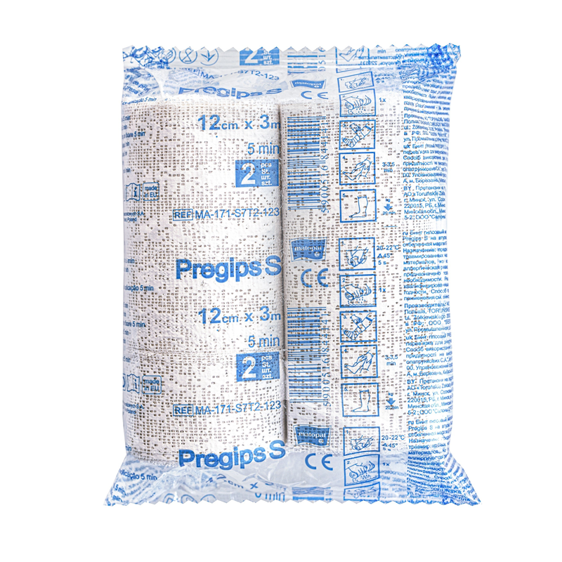 Pregips S opaska gipsowa średniowiążąca 5 min 15cm x 4m 2szt