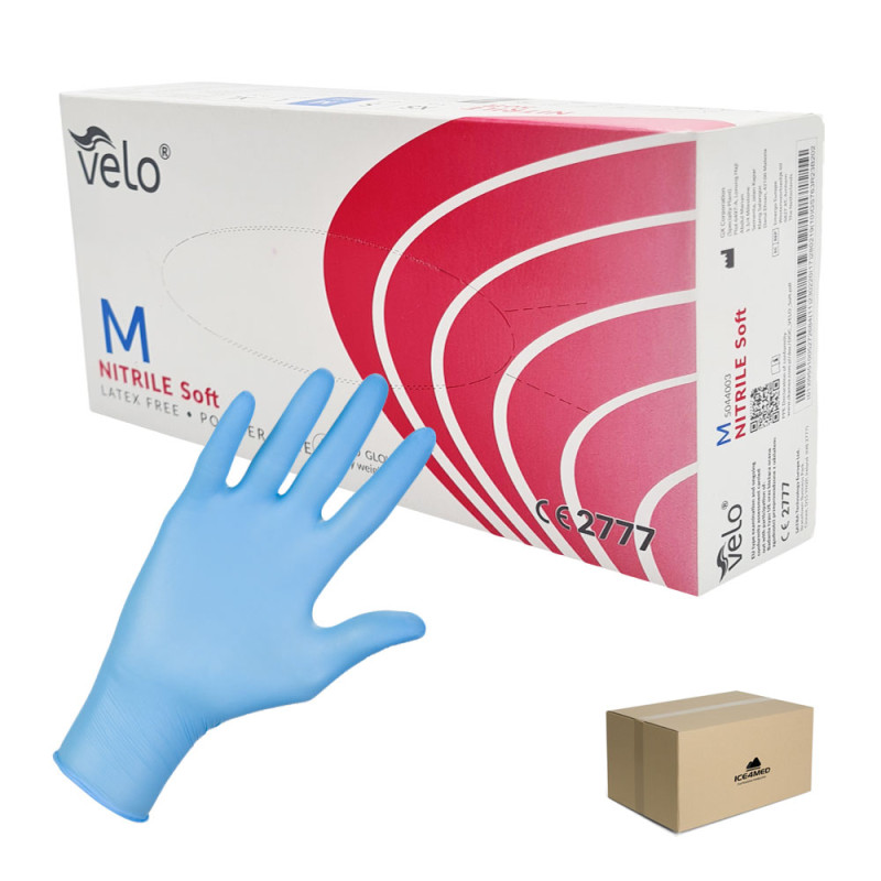 Rękawiczki nitrylowe M niebieskie Velo 100sztuk karton 10op