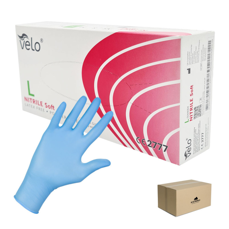 Rękawiczki nitrylowe L niebieskie Velo 100sztuk karton 10op