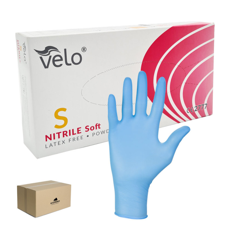 Rękawiczki nitrylowe S niebieskie Velo 100sztuk karton 10op