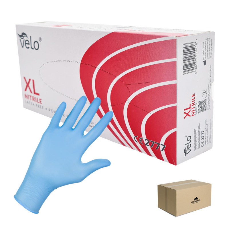 Rękawiczki nitrylowe XL niebieskie Velo 100sztuk karton 10op