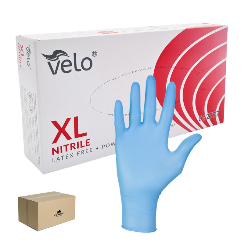 Rękawiczki nitrylowe XL niebieskie Velo 100sztuk karton 10op