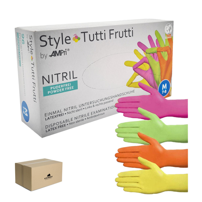 Rękawiczki nitrylowe M kolorowe Ampri Style Tutti Frutti 96sztuk karton 10op