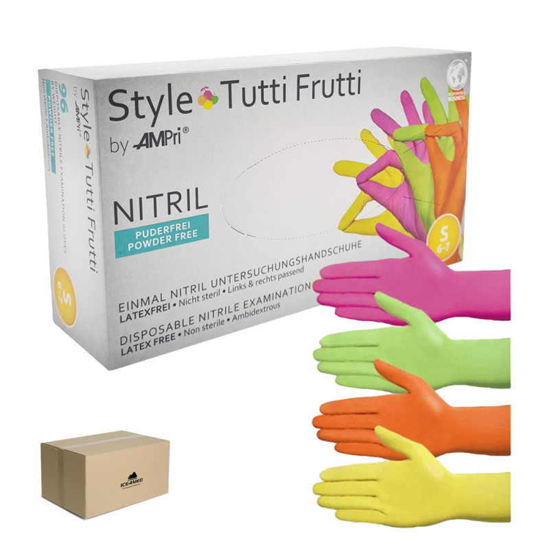 Rękawiczki nitrylowe S kolorowe AMPRI Style Tutti Frutti 96sztuk karton 10op