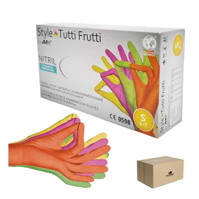 Rękawiczki nitrylowe S kolorowe AMPRI Style Tutti Frutti 96sztuk karton 10op