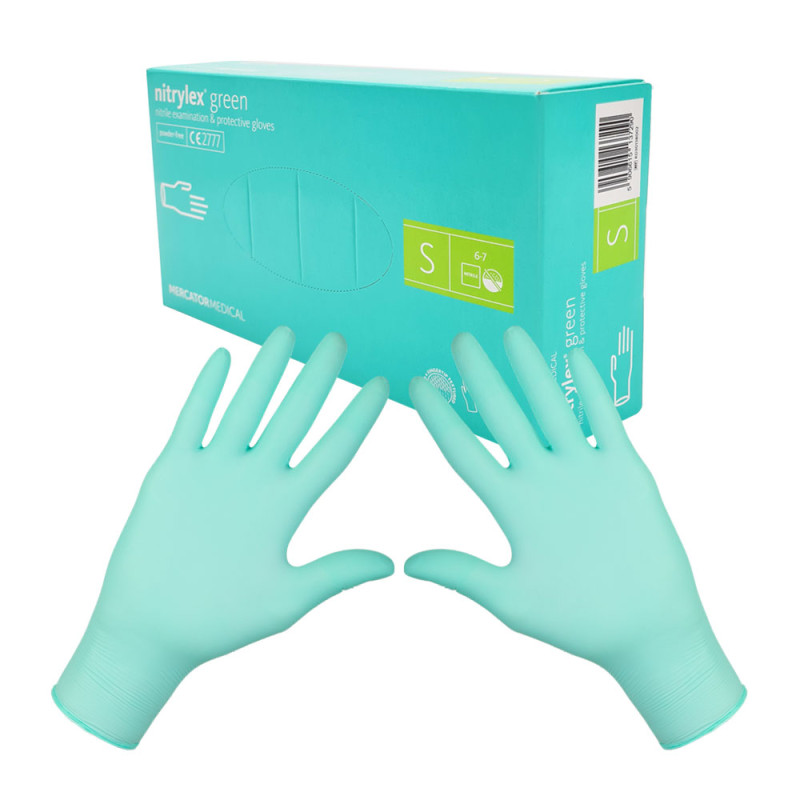 Rękawiczki nitrylowe S zielone Mercator Nitrylex Green 100sztuk