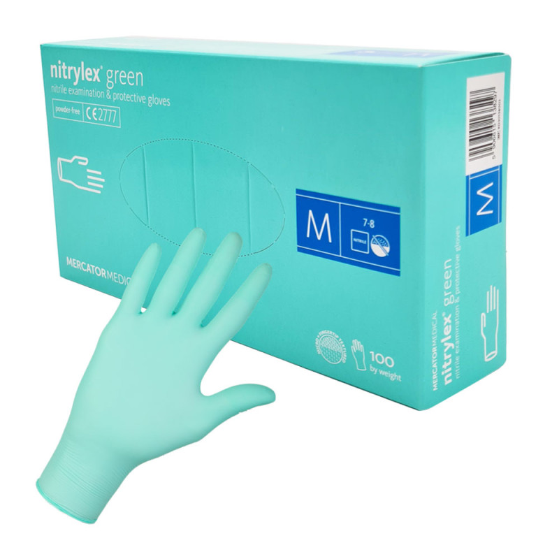 Rękawiczki nitrylowe M zielone Mercator Nitrylex Green 100sztuk