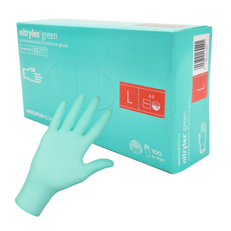 Rękawiczki nitrylowe L zielone Mercator Nitrylex Green 100sztuk