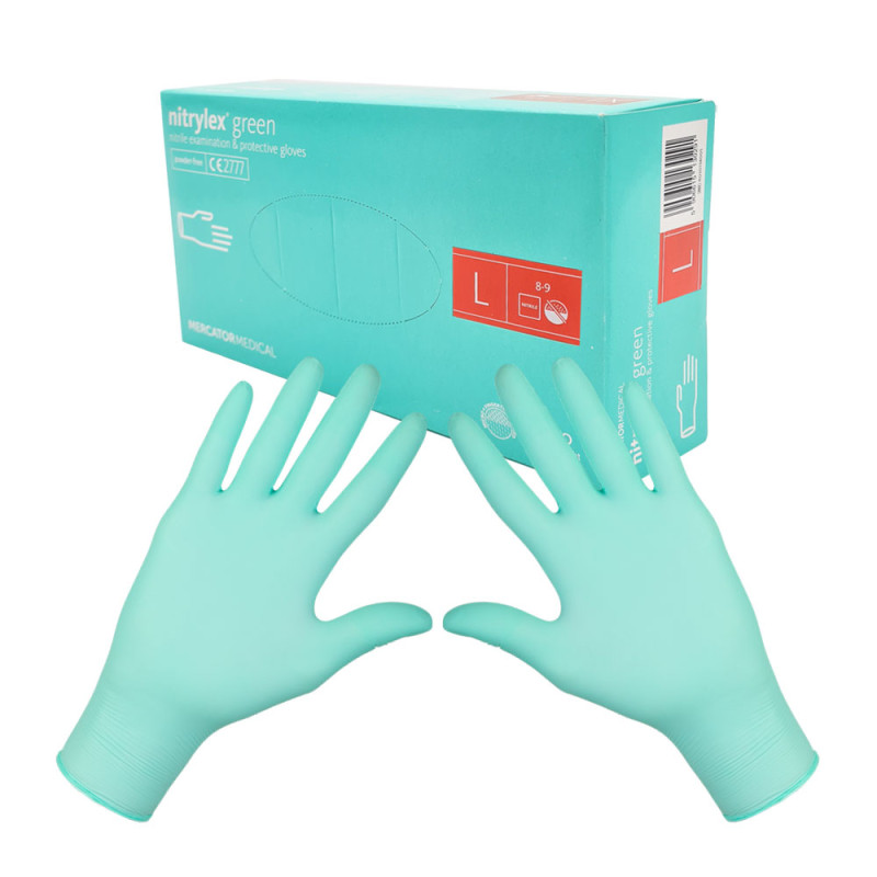 Rękawiczki nitrylowe L zielone Mercator Nitrylex Green 100sztuk