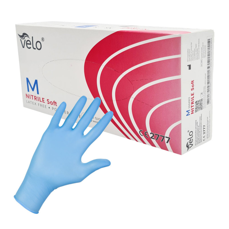 Rękawiczki nitrylowe M niebieskie Velo 100sztuk