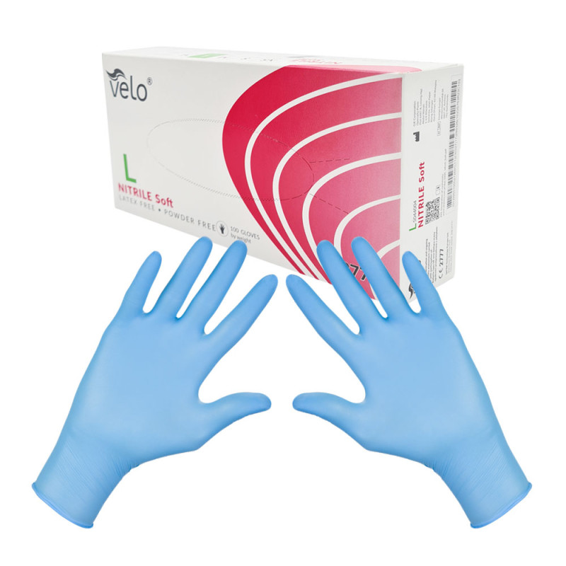 Rękawiczki nitrylowe L niebieskie Velo 100sztuk