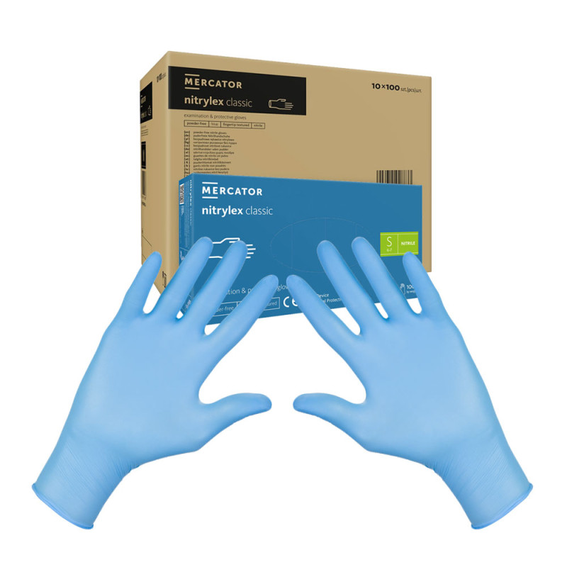 Rękawiczki nitrylowe S niebieskie Mercator Nitrylex Classic 100sztuk karton 10op