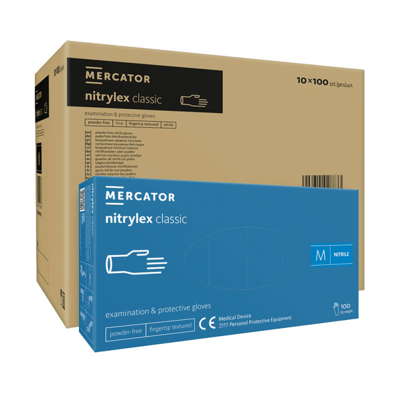 Rękawiczki nitrylowe M niebieskie Mercator Nitrylex Classic 100sztuk karton 10op