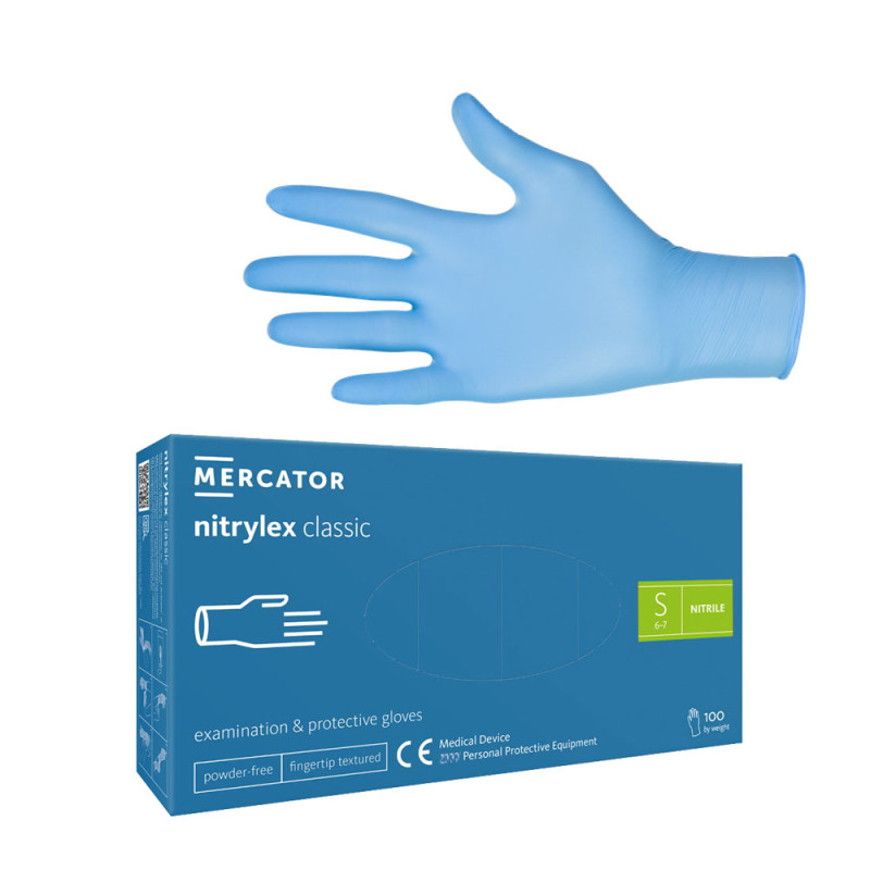 Rękawiczki nitrylowe S niebieskie Mercator Nitrylex Classic 100sztuk