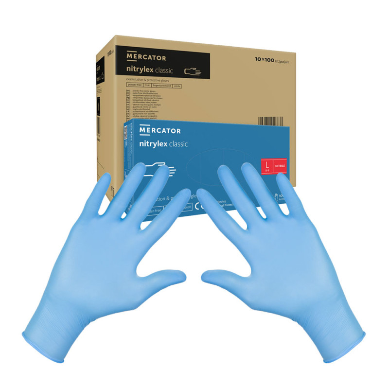 Rękawiczki nitrylowe L niebieskie Mercator Nitrylex Classic 100sztuk karton 10op