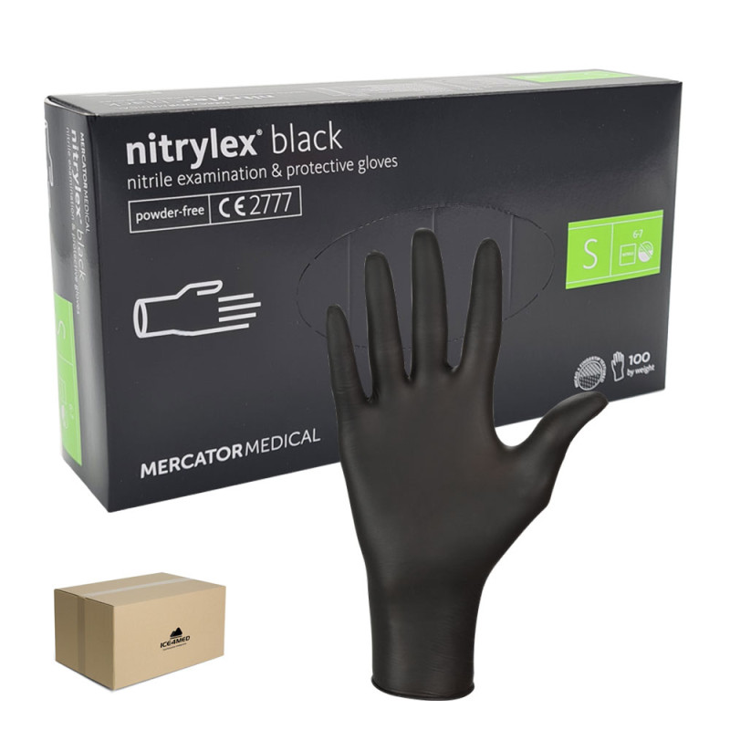 Rękawiczki nitrylowe S czarne Mercator Nitrylex Black 100sztuk karton 10op