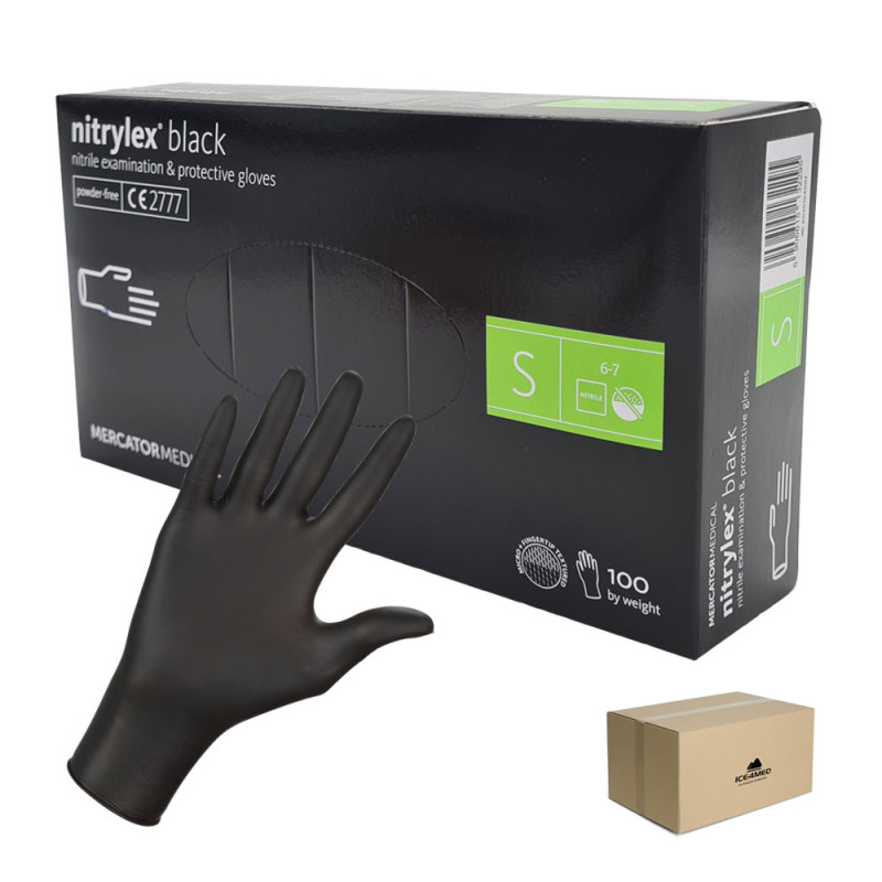 Rękawiczki nitrylowe S czarne Mercator Nitrylex Black 100sztuk karton 10op