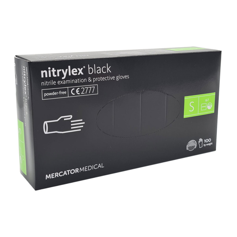 Rękawiczki nitrylowe S czarne Mercator Nitrylex Black 100sztuk karton 10op