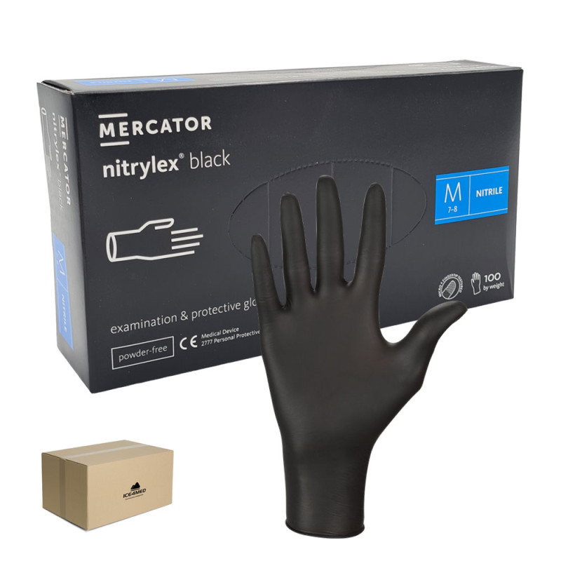 Rękawiczki nitrylowe M czarne Mercator Nitrylex Black 100sztuk karton 10op