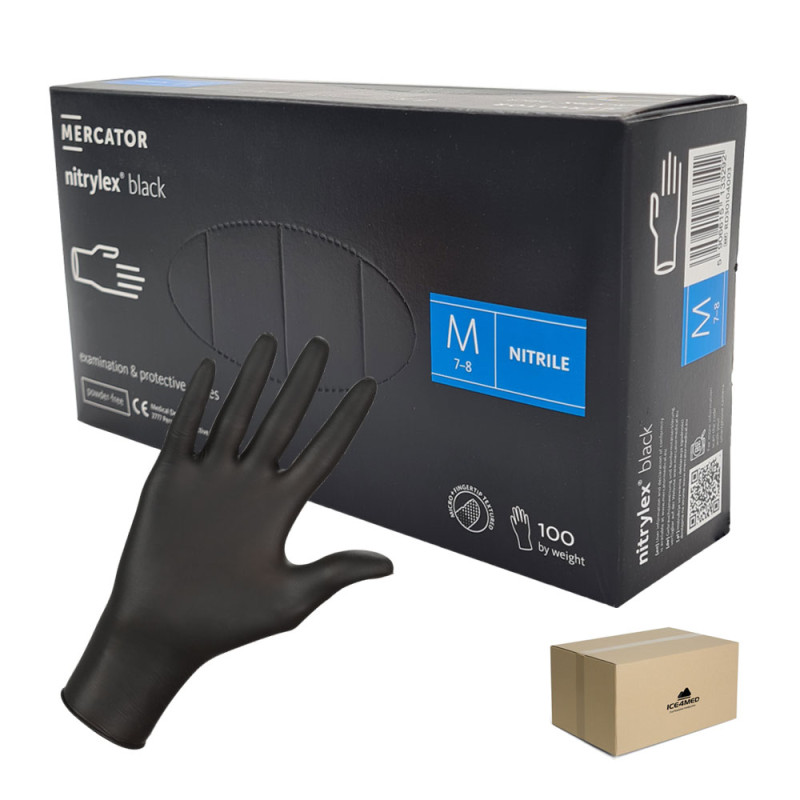 Rękawiczki nitrylowe M czarne Mercator Nitrylex Black 100sztuk karton 10op