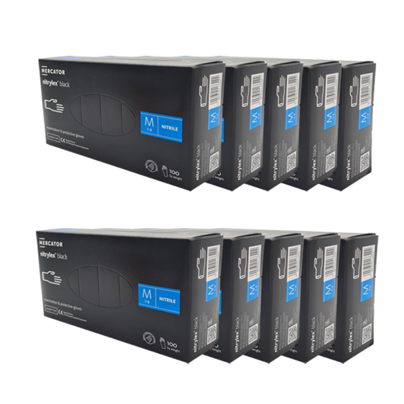 Rękawiczki nitrylowe M czarne Mercator Nitrylex Black 100sztuk karton 10op