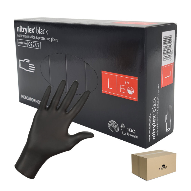 Rękawiczki nitrylowe L czarne Mercator Nitrylex Black 100sztuk karton 10op