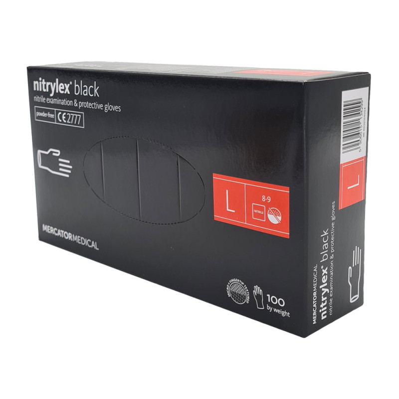 Rękawiczki nitrylowe L czarne Mercator Nitrylex Black 100sztuk karton 10op