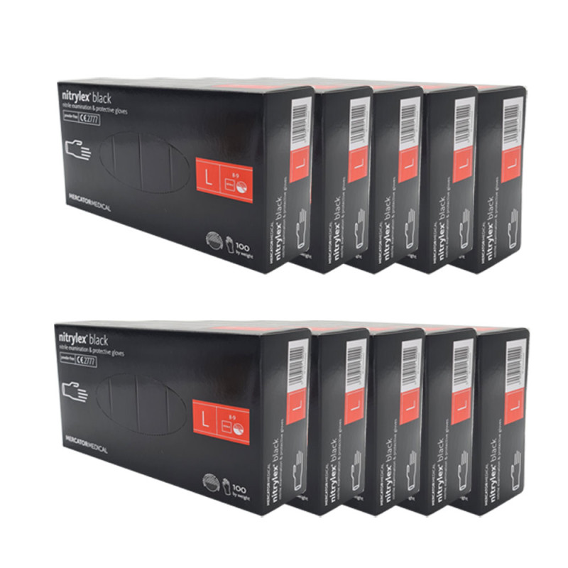 Rękawiczki nitrylowe L czarne Mercator Nitrylex Black 100sztuk karton 10op