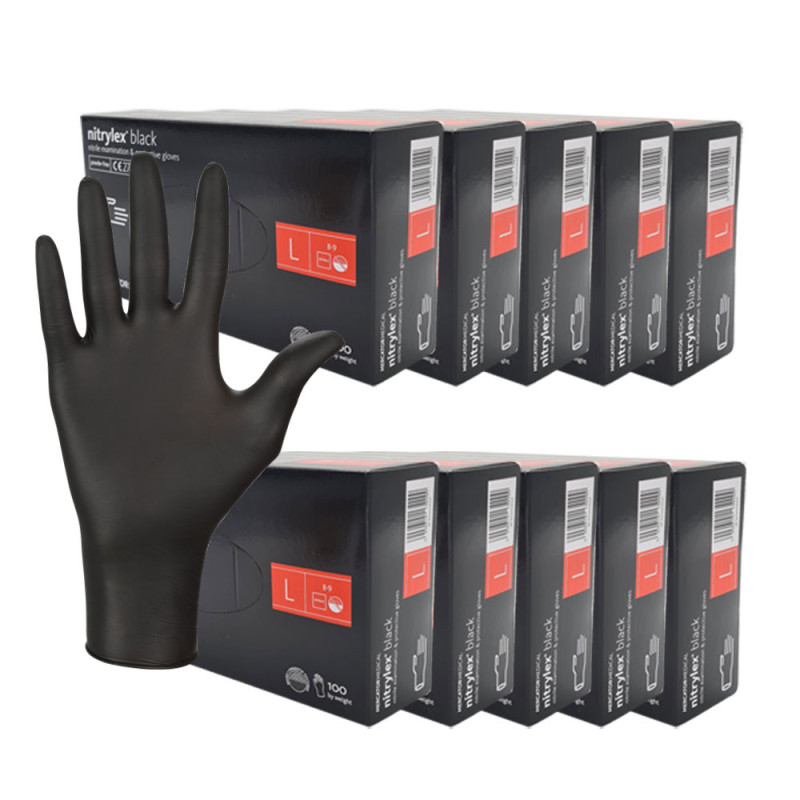 Rękawiczki nitrylowe L czarne Mercator Nitrylex Black 100sztuk karton 10op