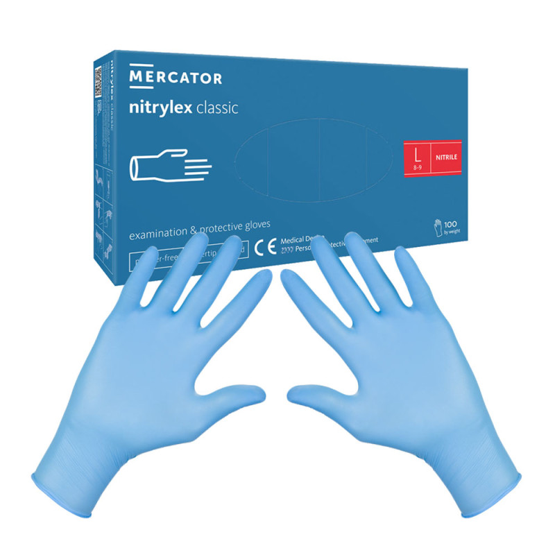 Rękawiczki nitrylowe L niebieskie Mercator Nitrylex Classic 100sztuk