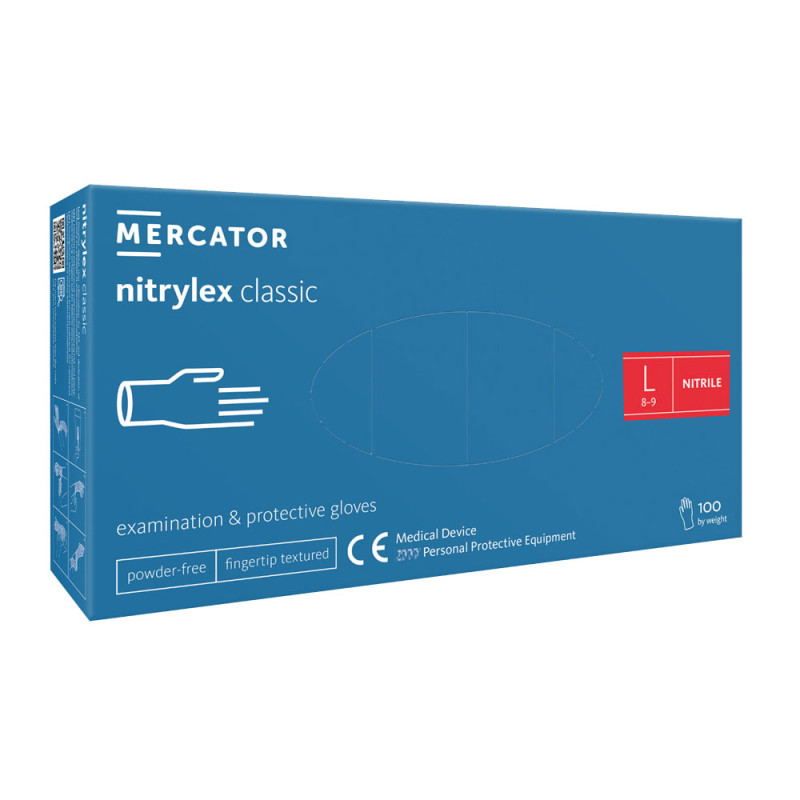 Rękawiczki nitrylowe L niebieskie Mercator Nitrylex Classic 100sztuk
