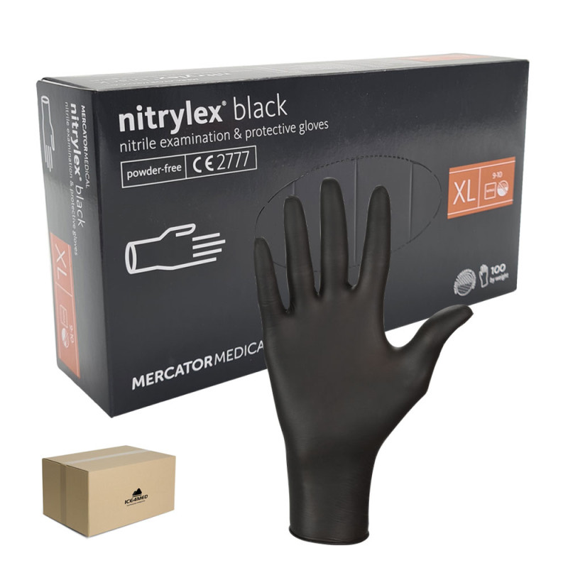 Rękawiczki nitrylowe XL czarne Mercator Nitrylex Black 100sztuk karton 10op