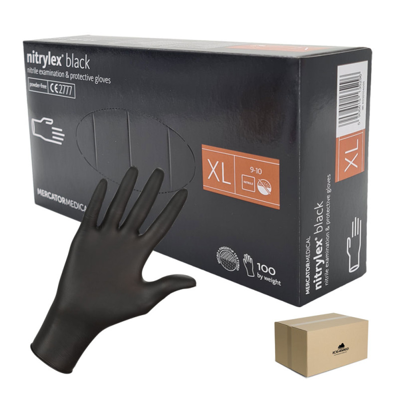 Rękawiczki nitrylowe XL czarne Mercator Nitrylex Black 100sztuk karton 10op