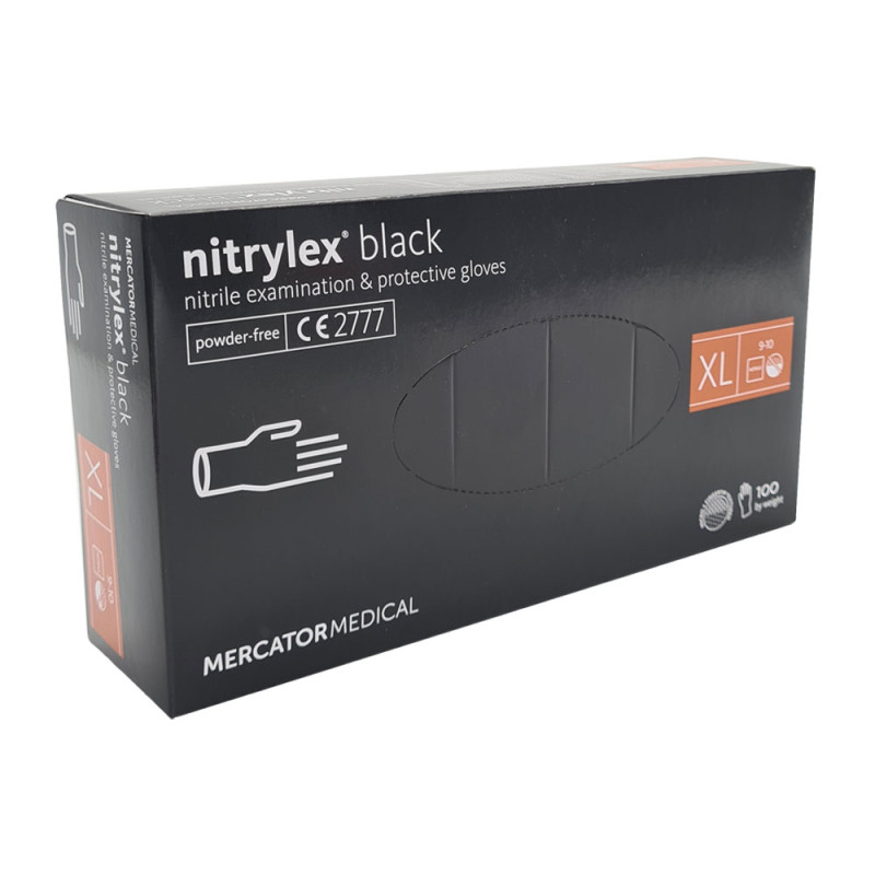 Rękawiczki nitrylowe XL czarne Mercator Nitrylex Black 100sztuk karton 10op