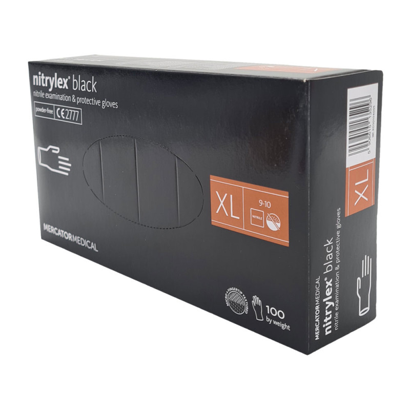 Rękawiczki nitrylowe XL czarne Mercator Nitrylex Black 100sztuk karton 10op
