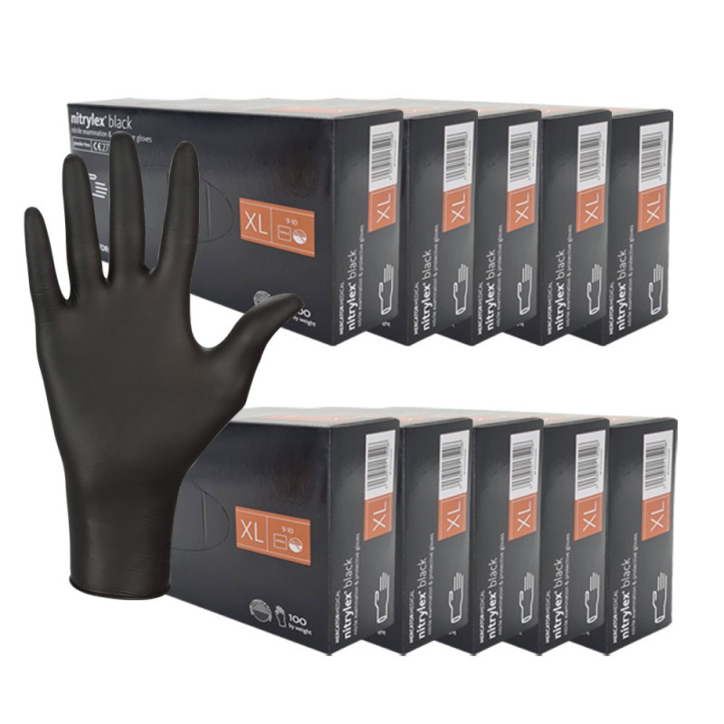 Rękawiczki nitrylowe XL czarne Mercator Nitrylex Black 100sztuk karton 10op