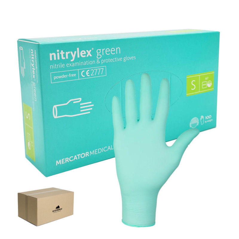 Rękawiczki nitrylowe S zielone Mercator Nitrylex Green 100sztuk karton 10op