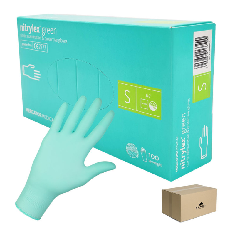 Rękawiczki nitrylowe S zielone Mercator Nitrylex Green 100sztuk karton 10op