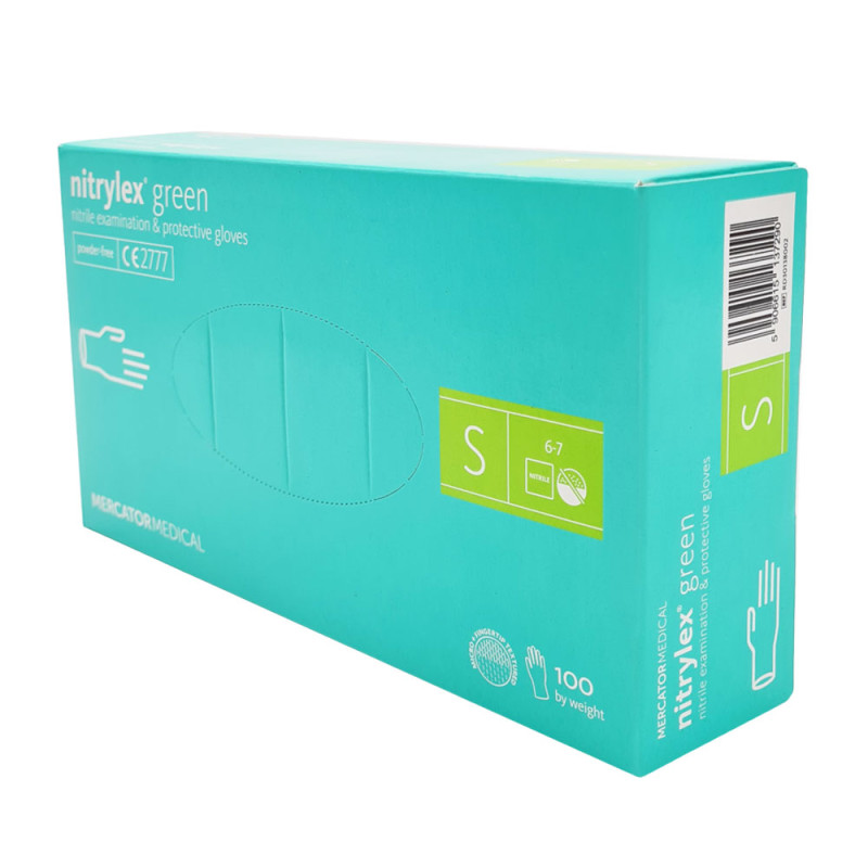 Rękawiczki nitrylowe S zielone Mercator Nitrylex Green 100sztuk karton 10op