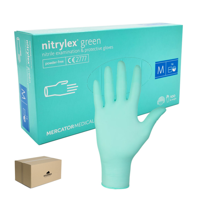 Rękawiczki nitrylowe M zielone Mercator Nitrylex Green 100sztuk karton 10op